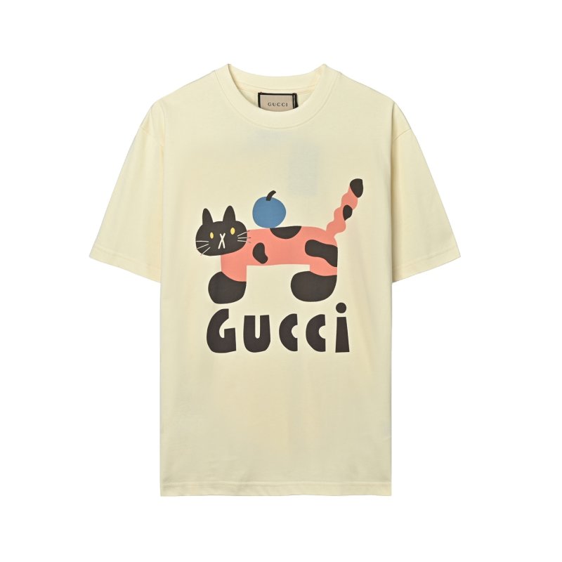 Gucci Playful Cat & Fruit Print Cream T-Shirt view