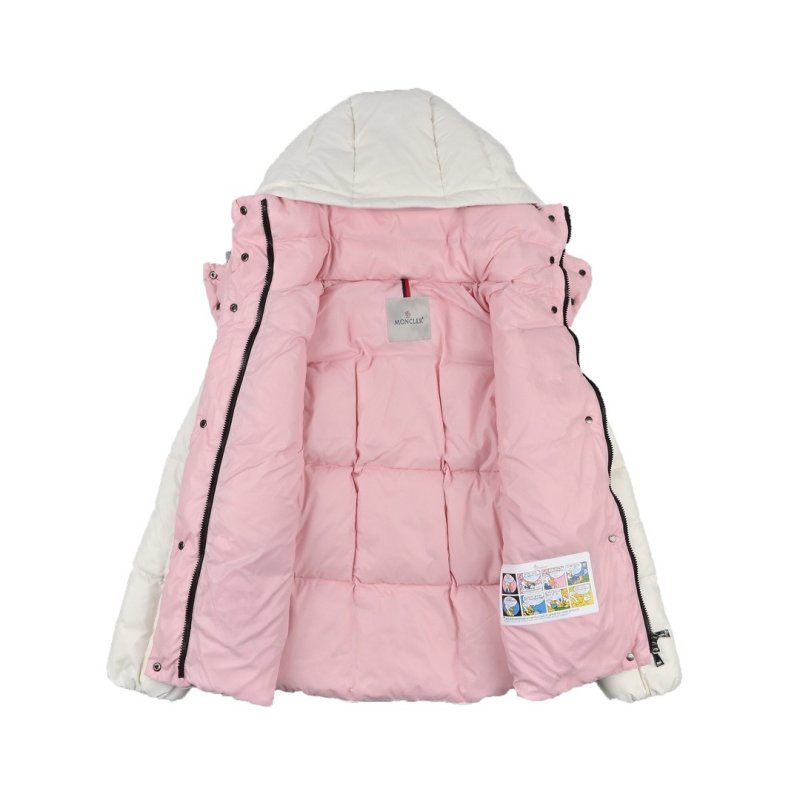 Cream & Pink Puffer Down Jacket with Hood view