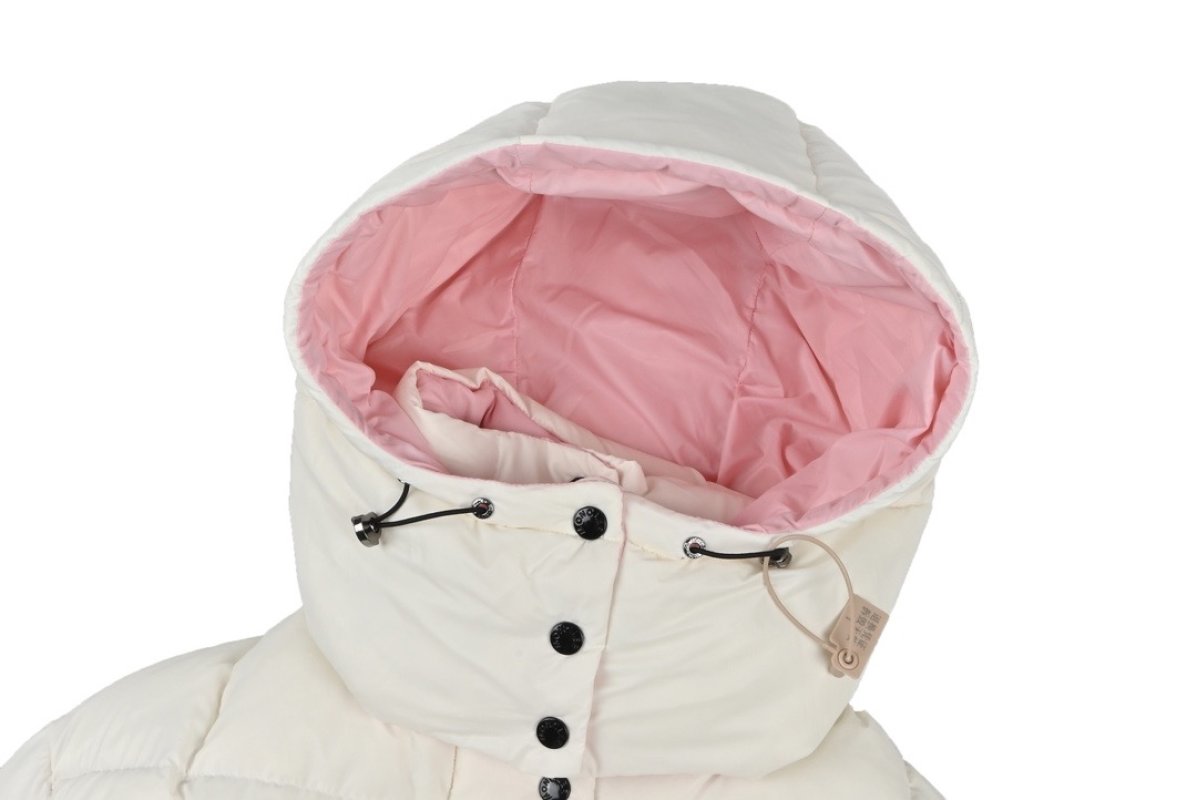 Cream & Pink Puffer Down Jacket with Hood view