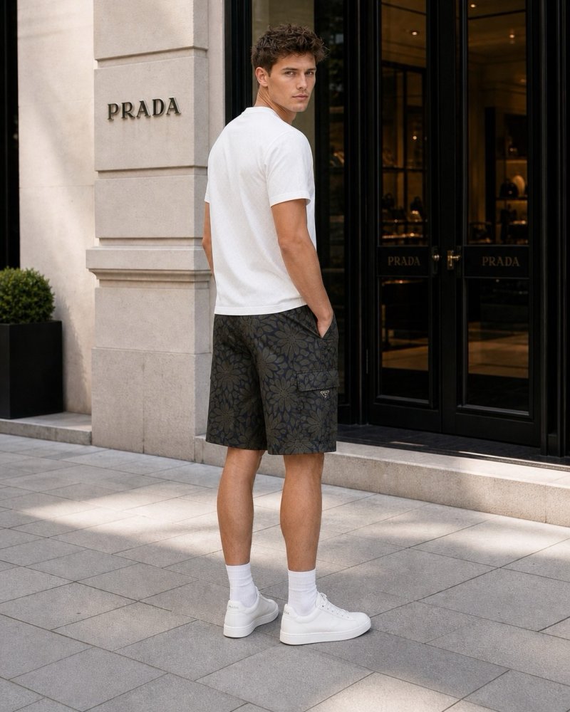 Prada Floral Cargo Shorts Black view