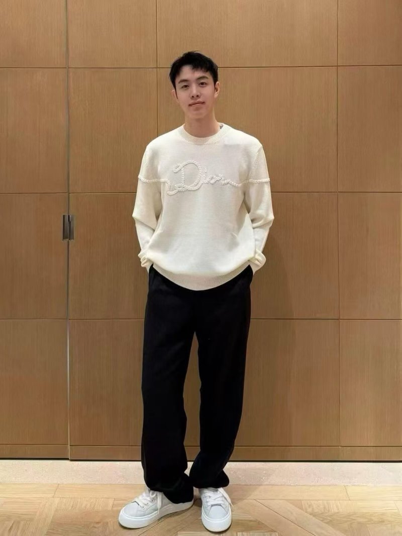 Cream Ribbed Knit Sweater with Embossed Logo view