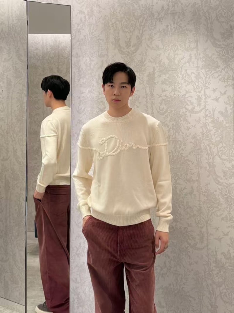 Cream Ribbed Knit Sweater with Embossed Logo view