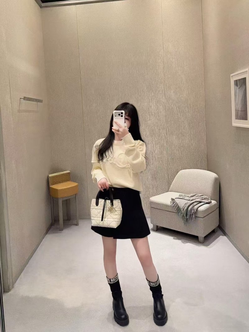Cream Ribbed Knit Sweater with Embossed Logo view