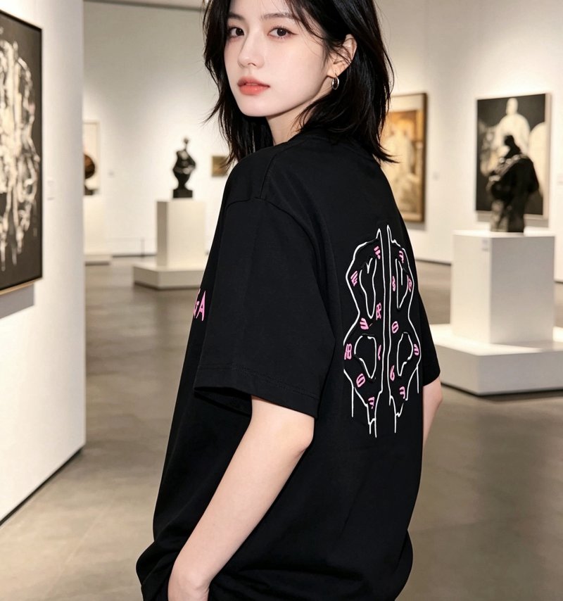 Black Oversized Graphic T-Shirt with Abstract Line Art Print view