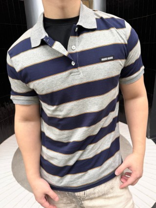 Miu Miu Navy & Grey Striped Polo Shirt