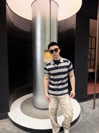 Miu Miu Navy & Grey Striped Polo Shirt view 2