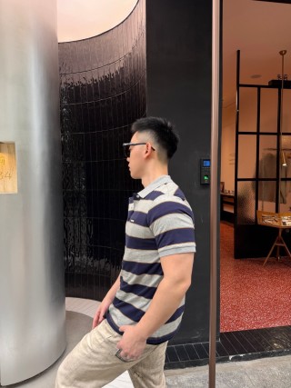 Miu Miu Navy & Grey Striped Polo Shirt view 4