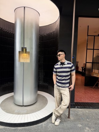 Miu Miu Navy & Grey Striped Polo Shirt view 5