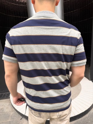 Miu Miu Navy & Grey Striped Polo Shirt view 9