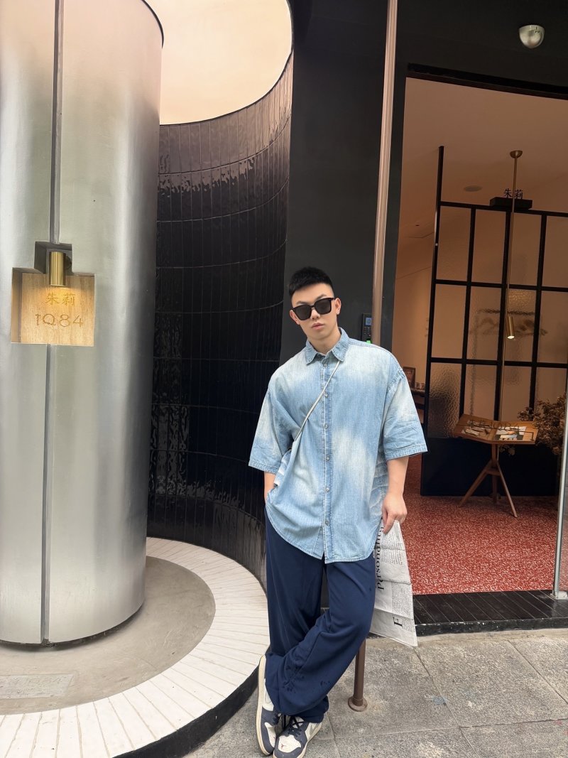 Light Wash Denim Button-Up Shirt - Short Sleeve view