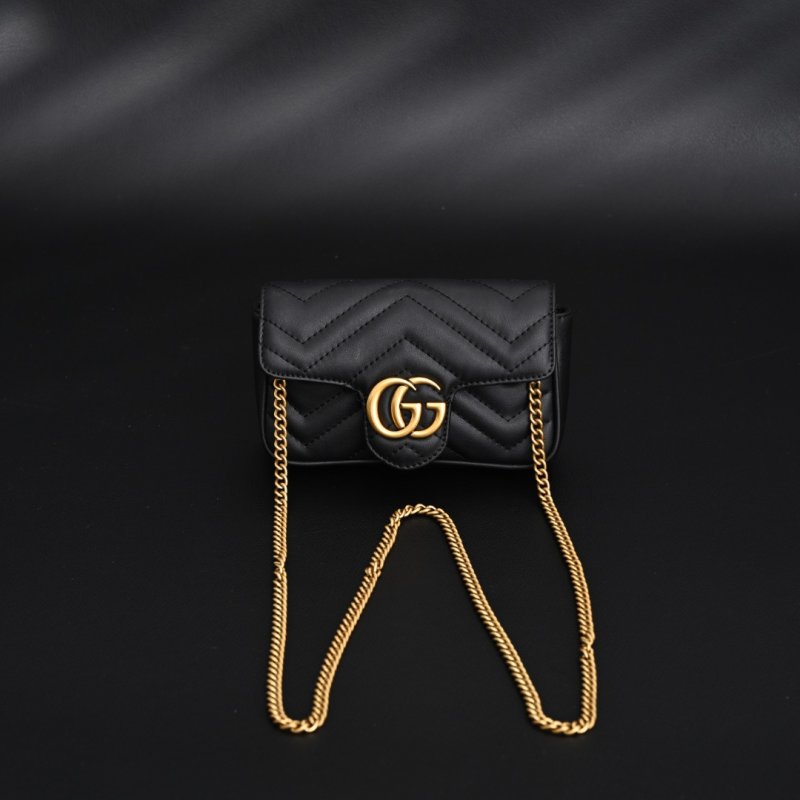 Gucci GG Marmont Mini Black Leather Chain Bag
