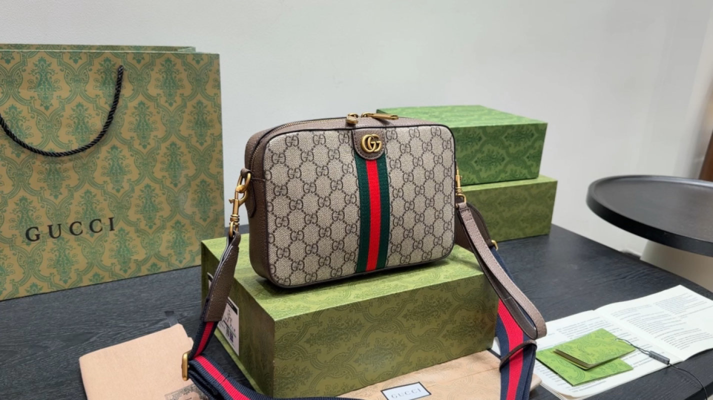 Gucci GG Marmont Beige Canvas Crossbody Bag