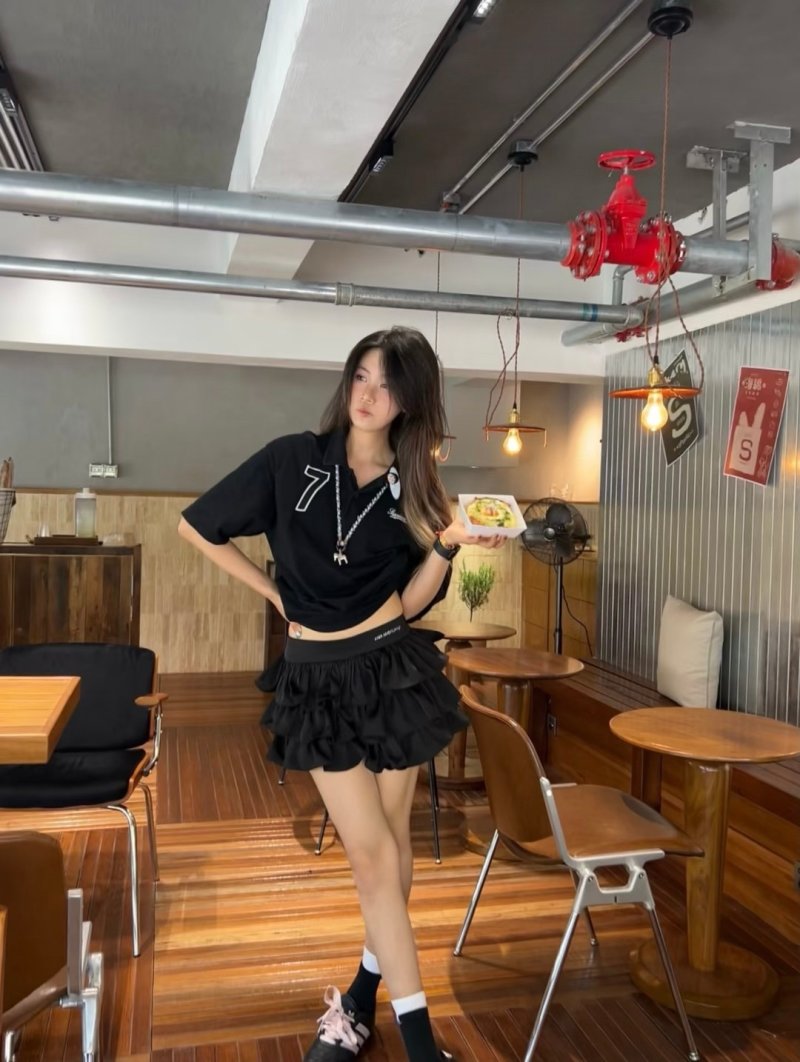 Black Oversized T-Shirt with Number 7 Graphic Print view