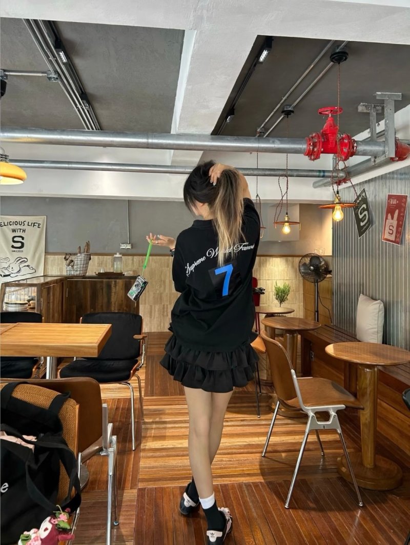 Black Oversized T-Shirt with Number 7 Graphic Print view
