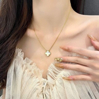 Gold Clover Pendant Necklace with Pearl Details