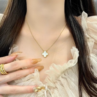 Gold Clover Pendant Necklace with Pearl Details view 3