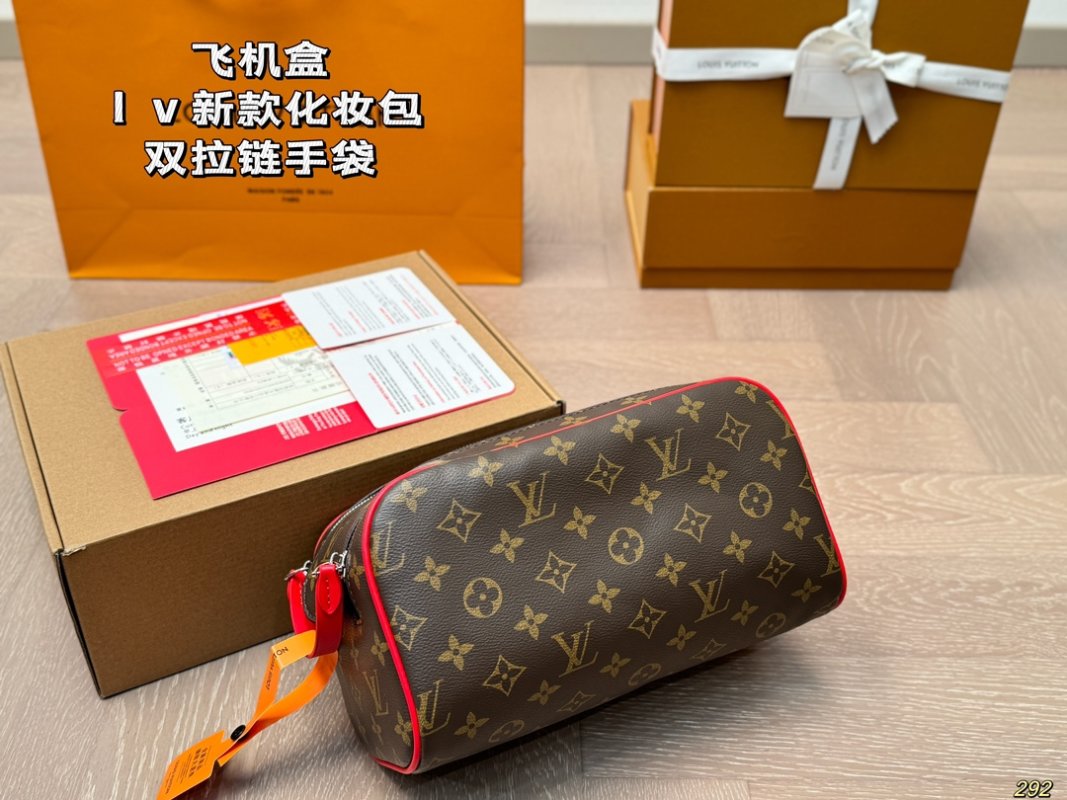 Louis Vuitton Monogram Cosmetic Pouch Red Trim