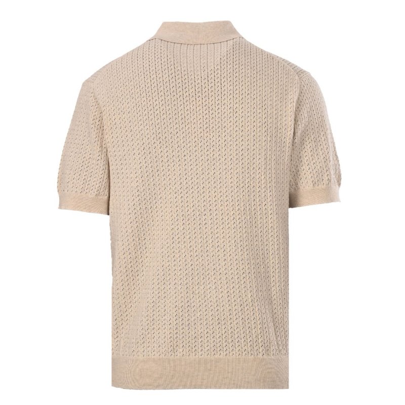 Cream Ribbed Knit Polo Shirt Dress view