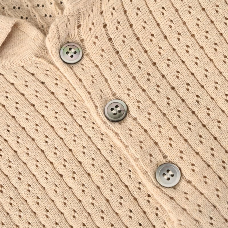 Cream Ribbed Knit Polo Shirt Dress view