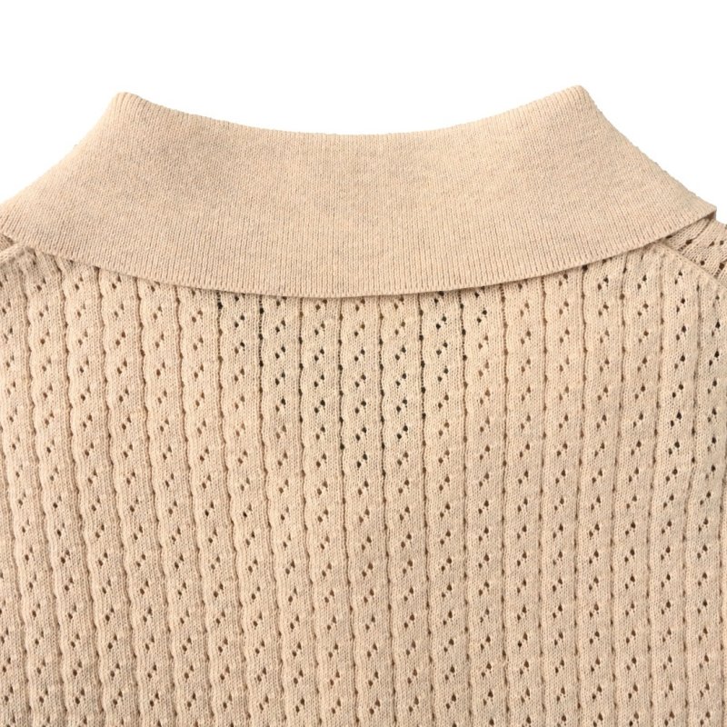 Cream Ribbed Knit Polo Shirt Dress view