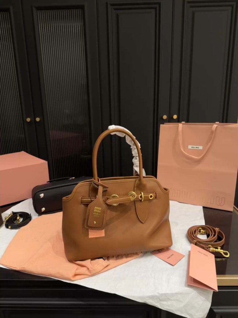 Miu Miu Caramel Leather Top Handle Bag