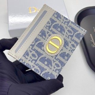 Dior D46 Cream & Blue Monogram Card Holder Wallet view 3