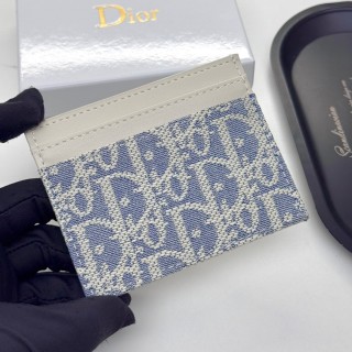 Dior D46 Cream & Blue Monogram Card Holder Wallet view 4