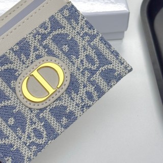 Dior D46 Cream & Blue Monogram Card Holder Wallet view 5