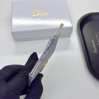 Dior D46 Cream & Blue Monogram Card Holder Wallet view 6