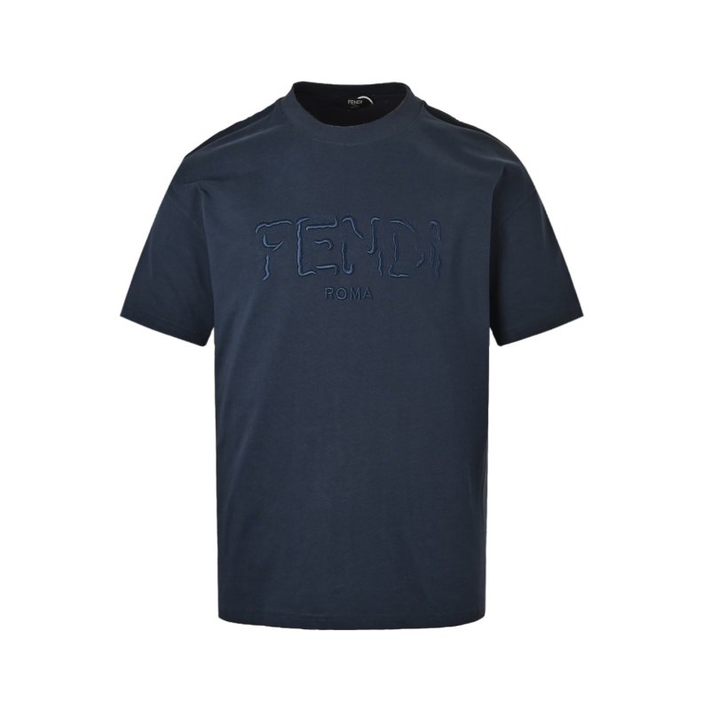Fendi Roma Navy Blue Embossed Logo T-Shirt view