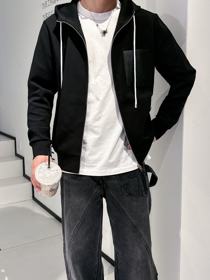Black Zip Hoodie Jacket with Contrast Drawstrings view