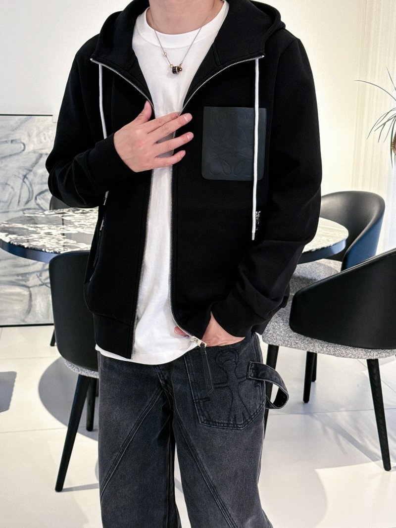 Black Zip Hoodie Jacket with Contrast Drawstrings view
