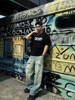 Black Graphic Print Short Sleeve T-Shirt with Colorful Logo view 3