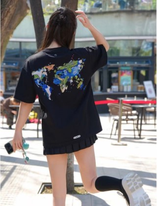 Black Graphic Print Short Sleeve T-Shirt with Colorful Logo view 4