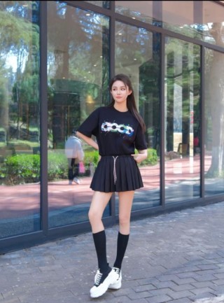 Black Graphic Print Short Sleeve T-Shirt with Colorful Logo view 8
