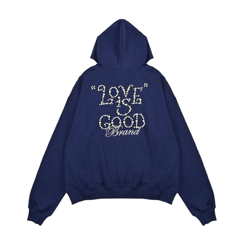 Navy Love is Good Brand Rhinestone Hoodie view