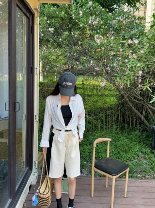 Cream Drawstring Shorts view 3