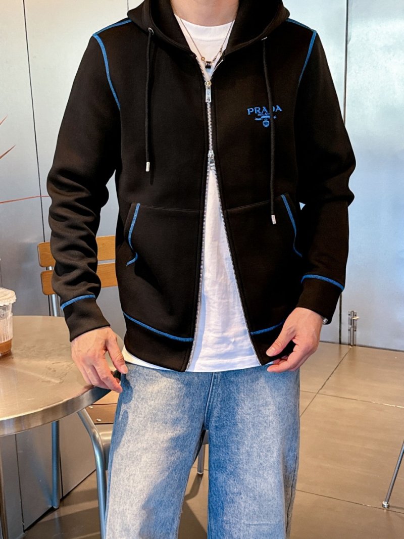 Prada Black Zip Hoodie Jacket with Blue Trim