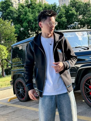 Prada Black Zip Hoodie Jacket with Blue Trim view 5