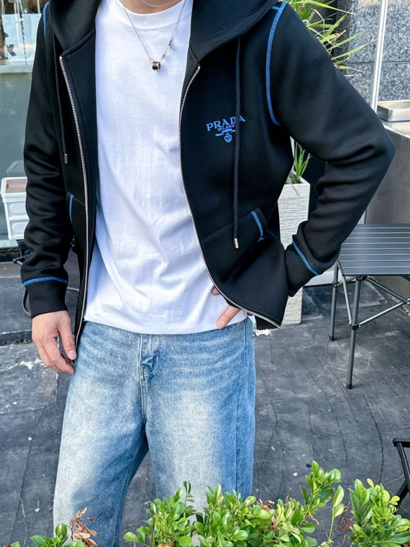 Prada Black Zip Hoodie Jacket with Blue Trim view