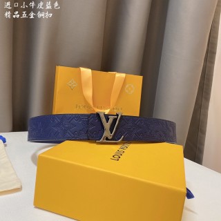Louis Vuitton Monogram Embossed Navy Leather Belt 4.0cm