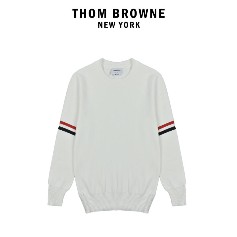 Thom Browne Classic Dual Sleeve Stripe Crewneck Sweater White