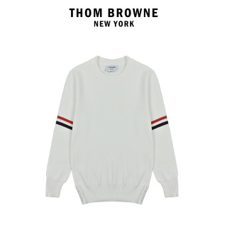 Thom Browne Classic Dual Sleeve Stripe Crewneck Sweater White