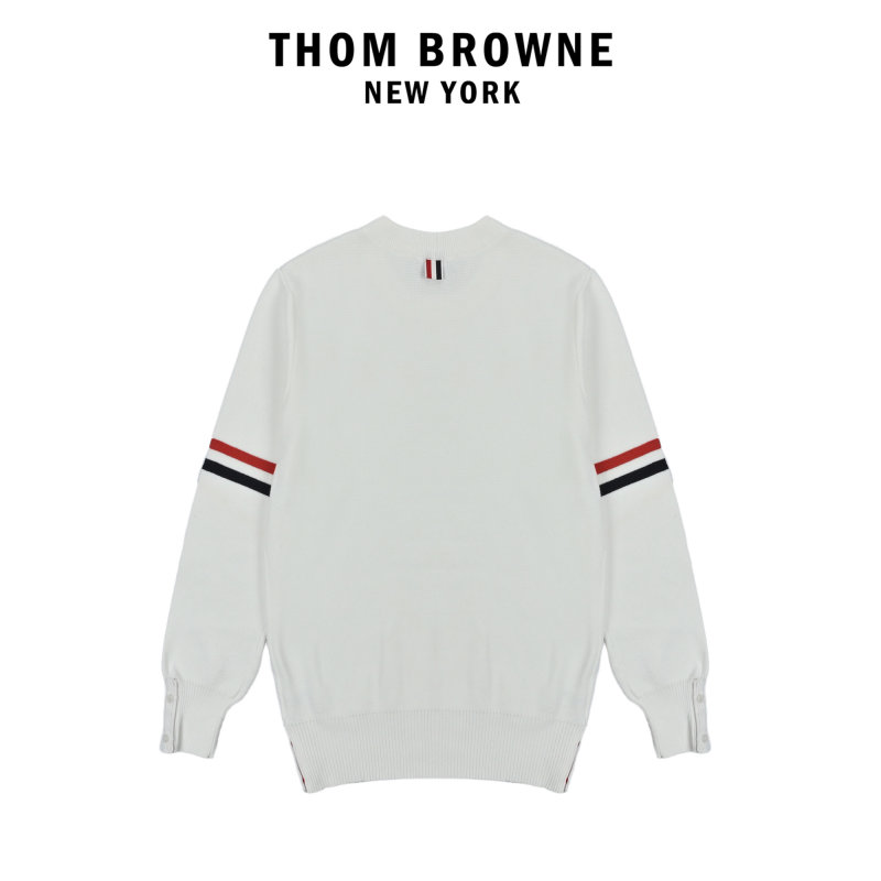 Thom Browne Classic Dual Sleeve Stripe Crewneck Sweater White view