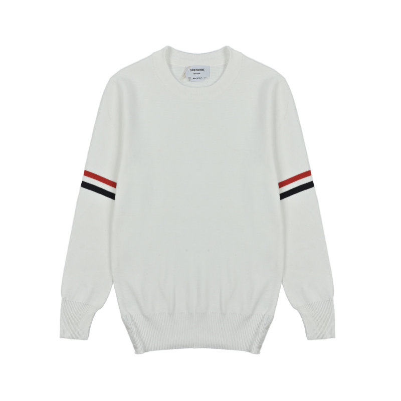 Thom Browne Classic Dual Sleeve Stripe Crewneck Sweater White view