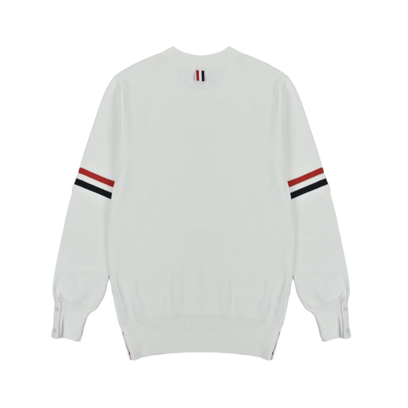 Thom Browne Classic Dual Sleeve Stripe Crewneck Sweater White view