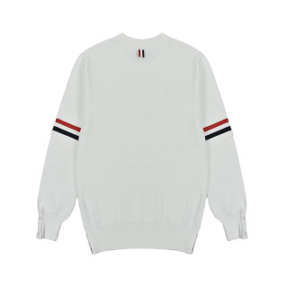 Thom Browne Classic Dual Sleeve Stripe Crewneck Sweater White view 4