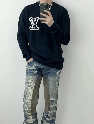 Louis Vuitton LV Logo Charcoal Crewneck Sweater view 3
