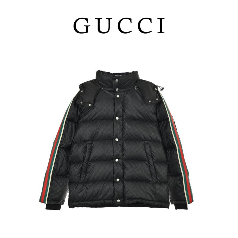 Gucci Black GG Monogram Down Jacket with Web Stripe view