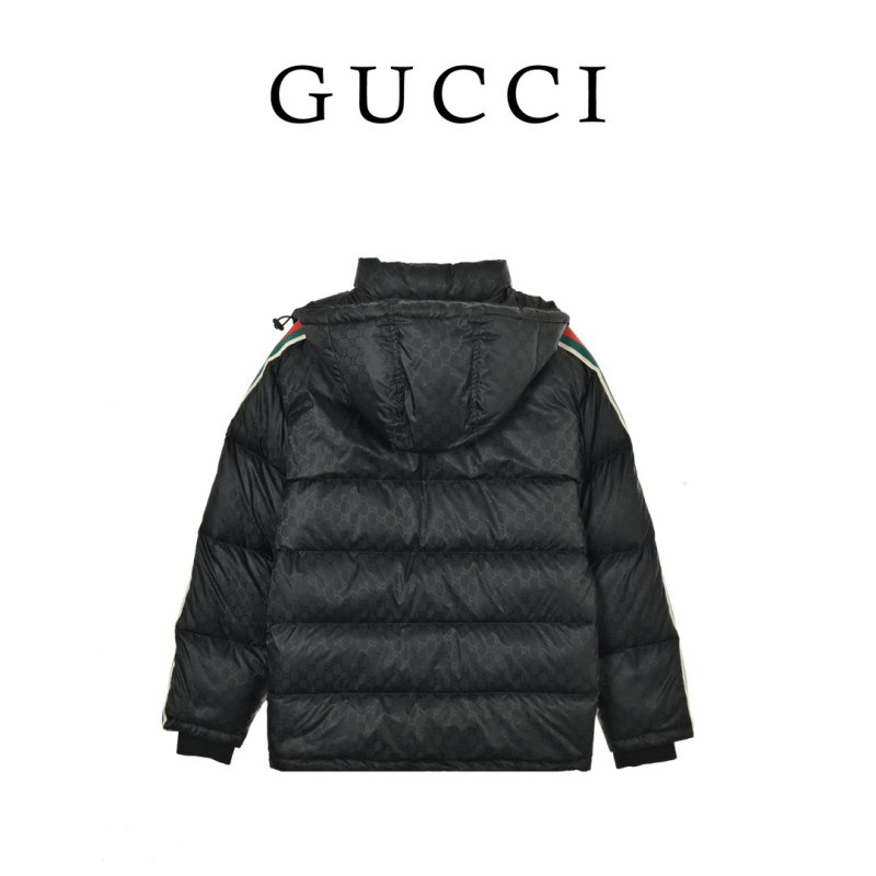 Gucci Black GG Monogram Down Jacket with Web Stripe view